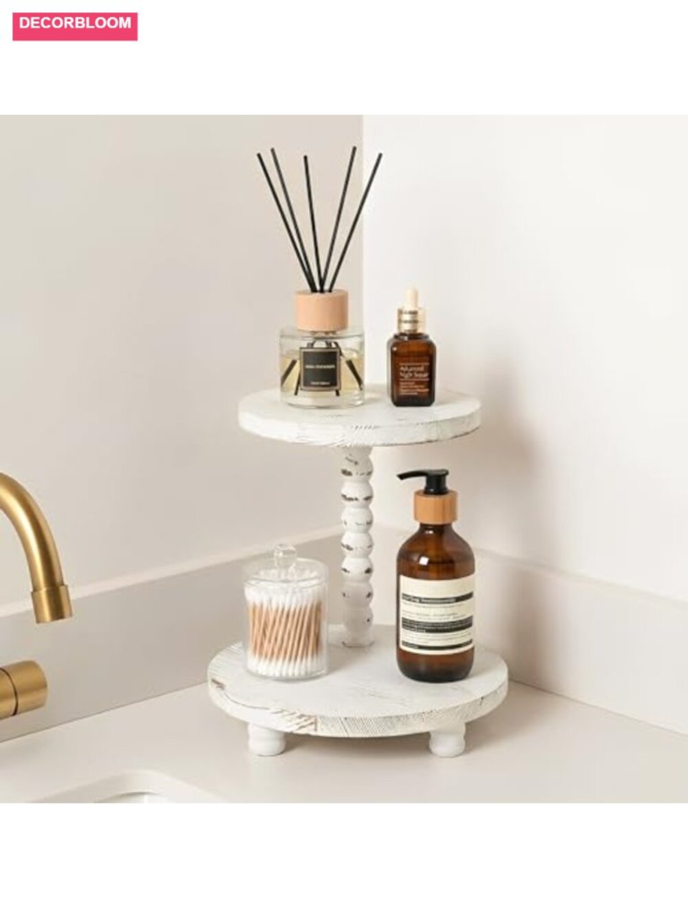 2-Tier Wood Display Riser Farmhouse Counter Shelf Organizer - Picture 3 of 6